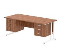 Impulse 1800x800 Desk Walnut White Cantilever Leg + 2x Fixed Pedestal