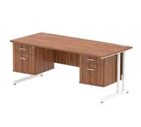 Impulse Bench 1800 X 800mm Straight Office Desk Walnut Top White Cantilever Leg