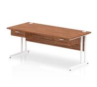 Impulse 1800x800 Desk Walnut/White Cantilever Leg 2x1 Drawer Fixed Ped