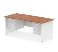 Impulse 1800x800 Desk Walnut/White Panel End 2 & 3 Drawer Fixed Peds