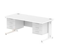 Impulse 1800x800 Desk White Cable Managed Leg + 2x Fixed Pedestal