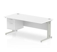 Impulse 1800x800 Desk White Silver Cable Managed Leg + Fixed Pedestal