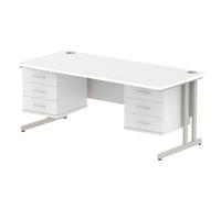 Impulse 1800x800 Desk White Silver Cantilever Leg + 2x Fixed Pedestal
