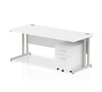 Impulse 1800x800 Desk White Top Silver Cantilever Leg+ Mobile Ped