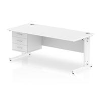 Impulse 1800x800 Desk White White Cable Managed Leg + Fixed Pedestal