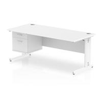 Impulse 1800x800 Desk White White Cable Managed Leg + Fixed Pedestal