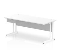 Impulse 1800x800 Desk White/White Cantilever Leg 1x1 Drawer Fixed Ped