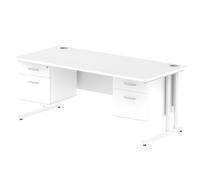 Impulse 1800x800 Desk White White Cantilever Leg + 2x Fixed Pedestal