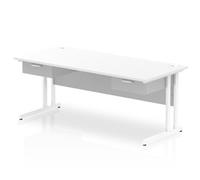 Impulse 1800x800 Desk White/White Cantilever Leg 2x1 Drawer Fixed Peds