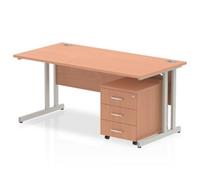 Impulse Bench 1800 X 800mm Straight Office Desk Beech Top Silver Cantilever Leg