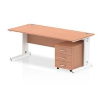 Impulse 1800x800mm Desk Beech Top White Cable Managed Leg + Mobile Ped