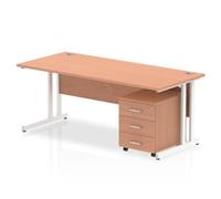 Impulse Bench 1800 X 800mm Straight Office Desk Beech Top White Cantilever Leg W