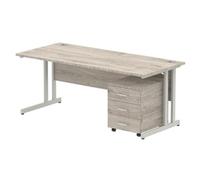 Impulse 1800 Desk Grey Oak Silver 3Ped Bundle