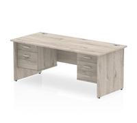 Impulse 1800x800mm Desk Grey Oak Top Panel End Leg + 2 Pedestal Bundle