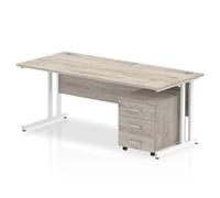 Impulse 1800x800mm Desk Grey Oak WhiteCantilever Leg + Mobile Ped