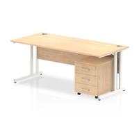 Impulse 1800x800mm Desk Maple Top White Cantilever Leg + Mobile Ped