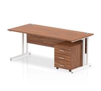 Impulse 1800x800mm Desk Walnut Top White Cantilever Leg + Mobile Ped