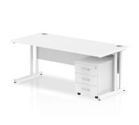 Impulse 1800x800mm Desk White Top White Cantilever Leg + Mobile Ped