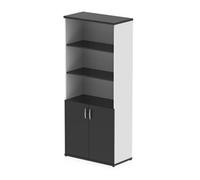 Impulse 2000mm Open Shelves Cupboard Black & White with Black Doors