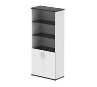 Impulse 2000mm Open Shelves Cupboard Black & White with White Doors
