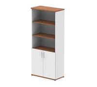 Impulse 2000mm Open Shelves Cupboard Walnut and White with White Doors