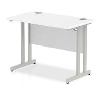 impulse 600mm computer desk in white and silver cantilever leg