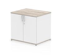 Impulse 600mm Deep Desk High Cupboard Grey Oak and White