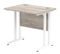 Impulse 800 x 600mm Straight Office Desk Grey Oak Top White Cantilever Leg