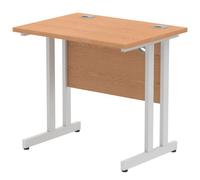 Impulse 800 x 600mm Straight Office Desk Oak Top Silver Cantilever Leg