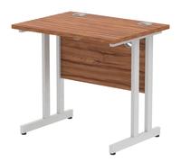 Impulse 800 x 600mm Straight Office Desk Walnut Top Silver Cantilever Leg