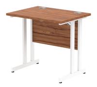 Impulse 800 x 600mm Straight Office Desk Walnut Top White Cantilever Leg