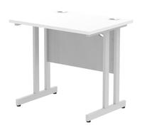 Impulse 800 x 600mm Straight Office Desk White Top Silver Cantilever Leg
