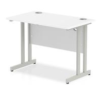impulse 800mm computer desk in white and silver cantilever leg