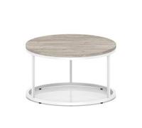 Impulse 800mm Round Coffee Table Metal Frame Grey Oak Top White Leg