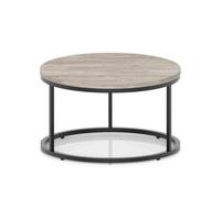 Impulse 800mm Round Coffee Table With Metal Frame Grey Oak Top Black Leg