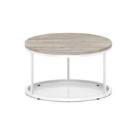 Impulse 800mm Round Coffee Table With Metal Frame Grey Oak Top White Leg