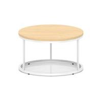 Impulse 800mm Round Coffee Table With Metal Frame Maple Top White Leg