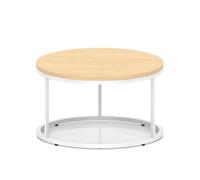 Impulse 800mm Round Coffee Table With Metal Frame Maple Top White Leg