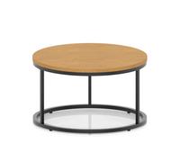 Impulse 800mm Round Coffee Table With Metal Frame Oak Top Black Leg