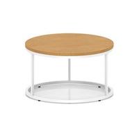 Impulse 800mm Round Coffee Table With Metal Frame Oak Top White Leg