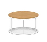 Impulse 800mm Round Coffee Table With Metal Frame Oak Top White Leg