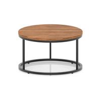 Impulse 800mm Round Coffee Table With Metal Frame Walnut Top Black Leg