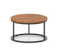 Impulse 800mm Round Coffee Table With Metal Frame Walnut Top Black Leg