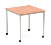 Impulse 800mm Straight Table Beech Top Silver Box Frame Leg Castors