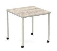 Impulse 800mm Straight Table Grey Oak Top Silver Box Frame Leg Castors