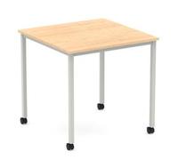 Impulse 800mm Straight Table Maple Top Silver Box Frame Leg Castors