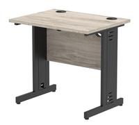 Impulse 800x600mm Straight Desk Grey Oak Top Black Cable Managed Leg