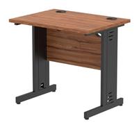 Impulse 800x600mm Straight Desk Walnut Top Black Cable Managed Leg
