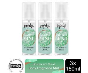 Impulse Balanced Mind Jade Mist Ic Collection Body Mist 150ml 3 Pack freshness