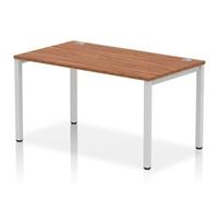Impulse Bench Single Row 1400 Silver Frame Office Bench Desk Walnut
